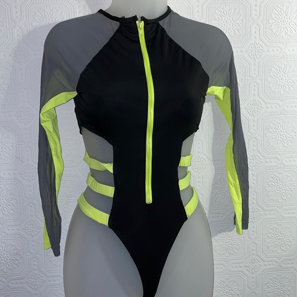 Icon Swim XS neon gray and black one piece